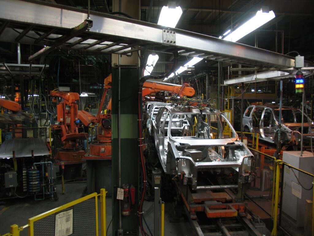 A car being assembled at the General Motors Assembly Plant. Photo from DeKalb History Center.