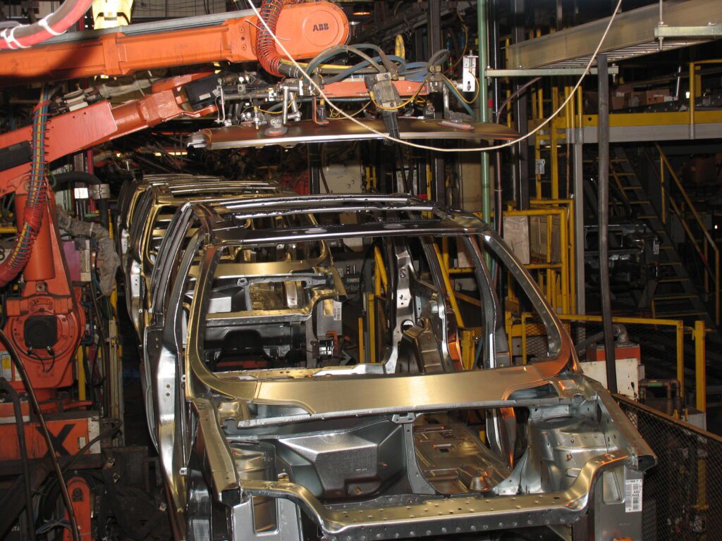 A car being assembled at the General Motors Assembly Plant. Photo from DeKalb History Center.