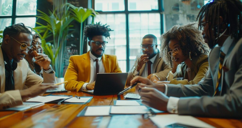 A group of Black professionals in a meeting.